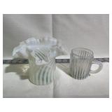 Ruffle White/Clear Small Glass Vase and Cup