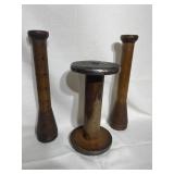 Three vintage wooden spools