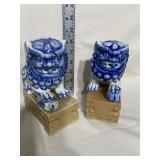 Pair of Porcelain Blue/White Foo Dog Book Ends