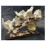 Quartz clock with birds and roses
