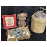 Vintage lot with old ceramic frame, ceramic dog