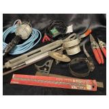 Garage lot with a drop light, oil filter