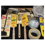 Painter lot. Several paint brushes, mixers and