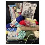 Knitting needles, yarn, pattern magazines