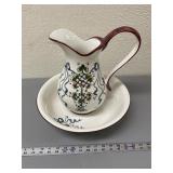 Large Italian Painted Pitcher and Bowl