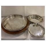 Lazy Susan and three silver trays