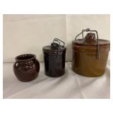 Lot of three stoneware containers