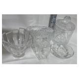 Lot of Heavy Lidded Clear Glass Containers