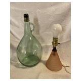 Large Bottle and Pink Glass Lamp