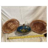 Painted Metal Bowl w/Handles and Baskets
