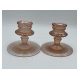 Pink Depression Glass Candle Holders (2)