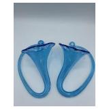Pair of Blue Stretch Glass Cornicopias