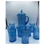 Northwood Carnival Glass Tumblers And Pitcher.