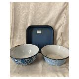 3 Pieces Blue Granite Ware