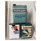2 Oil Cans and 1 Paint thinner - Pennway, Wolf