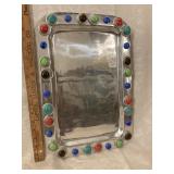 Large Chrome Tray with Stone Decor