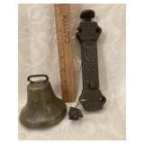 Small Brass Bell and Cast Iron Door Catch