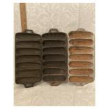 One Wagner and 2 other Cast Iron Cornbread Molds