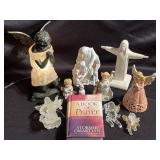 Religious figurines including cream angel light (