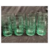 8 piece glass set- green tint.