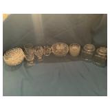 Glass jars, small cups, and bowls