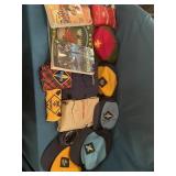 Boy Scout gear including 2 books, 4 hats, and 3