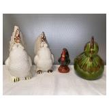 P- Ceramic roosters, one is a flower pot. See