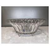 M- glass 4-footed bowl. See photos for damage.