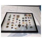 L- lot of pins. American flags, hunting, fishing