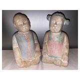 G- antique Asian wood carved boy and girl.
