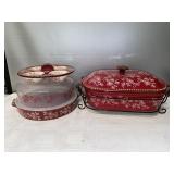 F- Temptations red floral lace casserole dish,