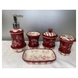 F- Temptations red floral lace bathroom counter