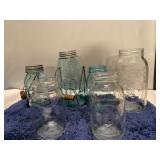 (R ) Ball Jars two Green with wire carriers and