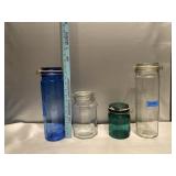 (Q) 4Glass Jars two Colored tallest 13 in
