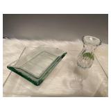 (.   ) Glass Soap Dish  and a small glass Vase