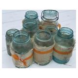 Assortment of blue ball mason jars.