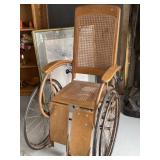 OS) Antique Oak and Cane Wheelchair 1900-30,