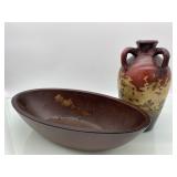(R14)  Wooden Oval Bowl  and a Ceramic Jug