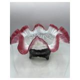 R12) Bride Basket  Ruffled Tops Milk Glass Bowl