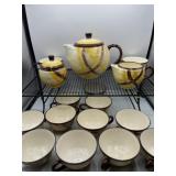 Vernon ware teapot, sugar, creamer, 13 cups