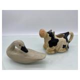 (R10)  Cow Creamer and a Wooden Duck