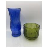 Embossed Blue Glass Bouquet Vase 8.5"  And