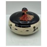 R3) Vintage Lidded Wooden Trinket Dish Painted