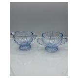 Vintage Glass Blue Sugar Bowl and creamer
