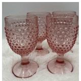 RR3)  Vintage Pink Hobnail Water Goblet Glasses