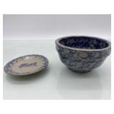 (R6) Signed stoneware bowl and plate pottery