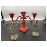 (R10) Candelabras Two matching  one bigger red