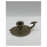 Antique peacock brass candlestick holder