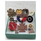 R2)Patriotic and military pins with a heart locket