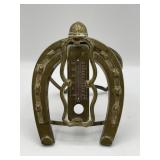Vintage Brass Horse shoe desk top thermometer